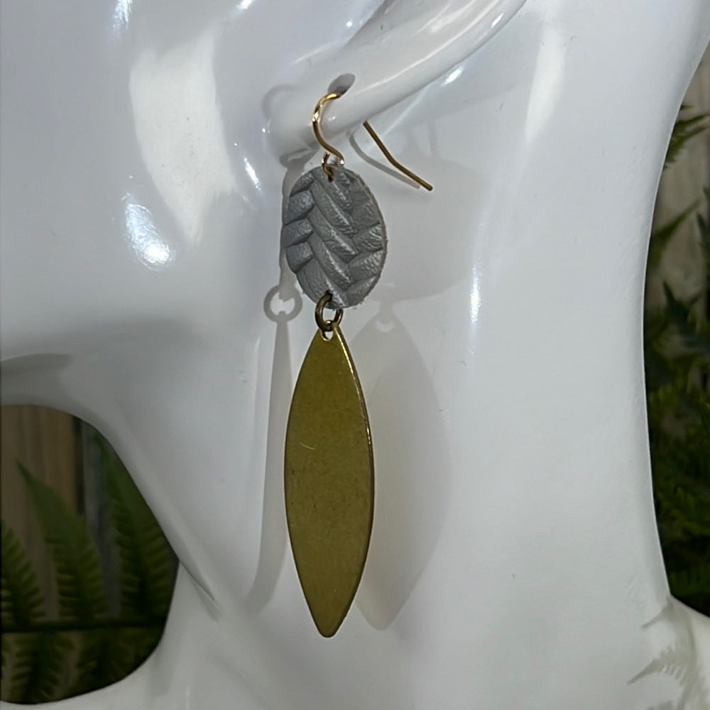 2 pair Adorned Crown Artisan Assemblage leather gray gold charm earrings