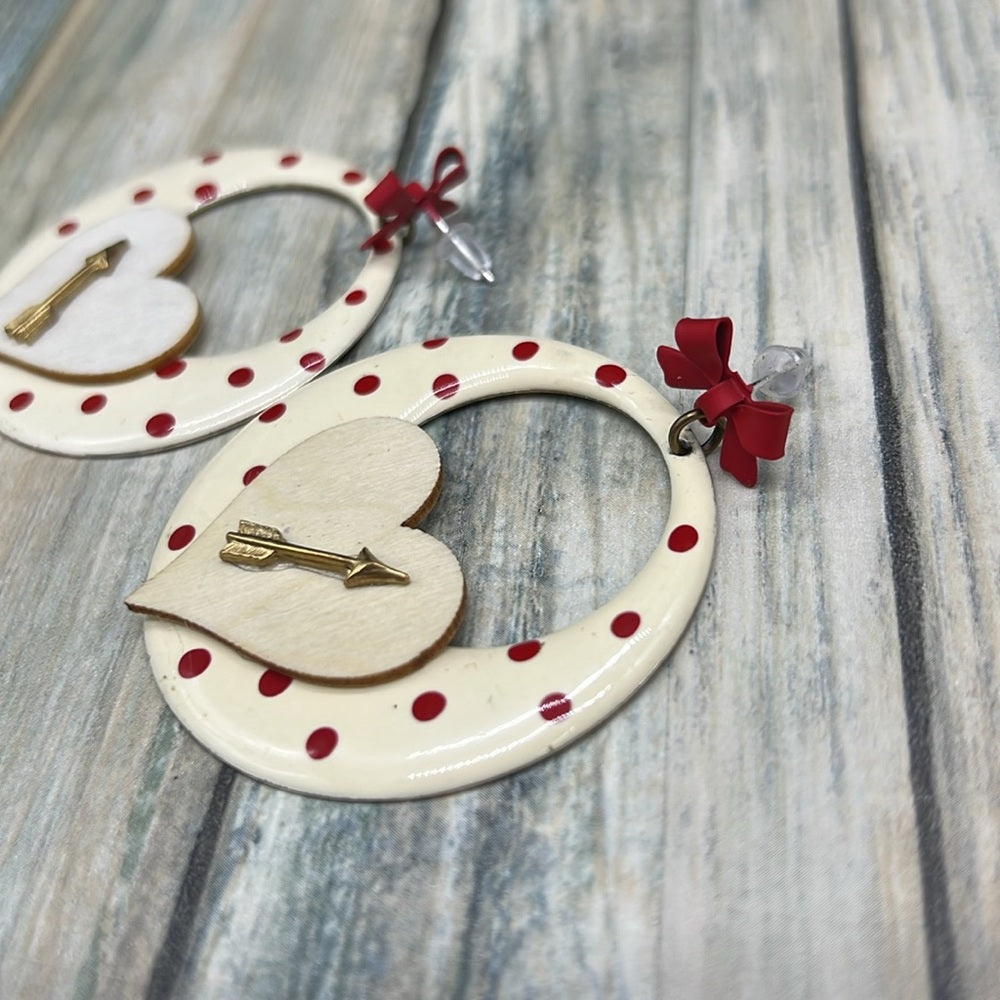 Adorned Crown Jewelry assemblage valentines Cupid retro heart earrings