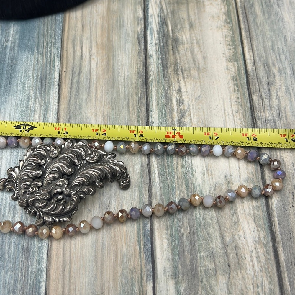 Adorned Crown necklace beaded metal vintage pendant artisan assemblage