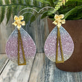 Adorned Crown Artisan Assemblage leather pink glitter gold flower earrings