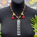 Adorned Crown Jewelry assemblage glass crystal red bead cherub necklace