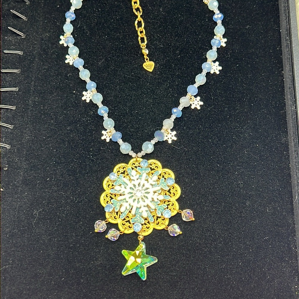 Adorned Crown Jewelry assemblage Christmas snowflake crystal star necklace
