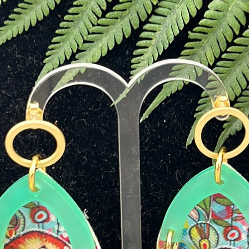 Adorned Crown Artisan Assemblage faux leather green acrylic post earrings
