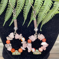 Adorned Crown artisan assemblage rose quartz Czech flower hoop earrings
