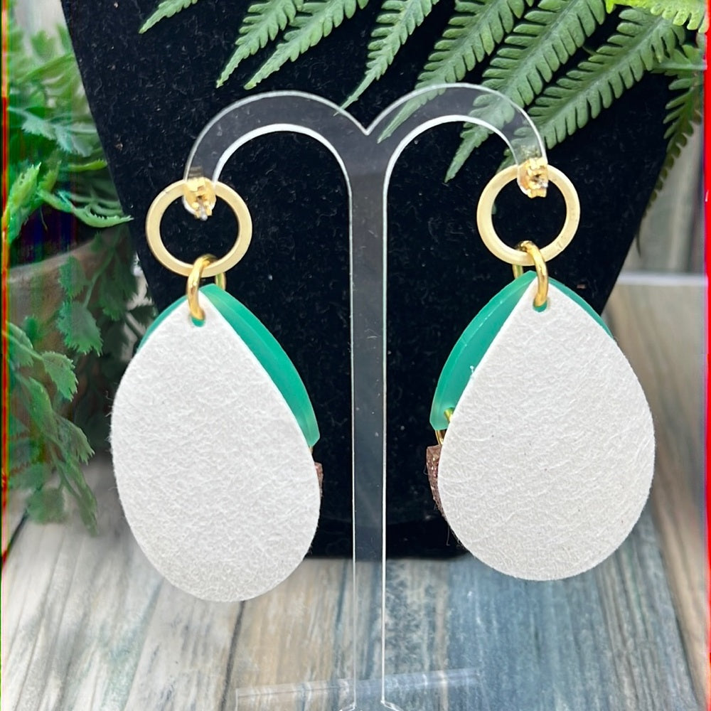 Adorned Crown Artisan Assemblage faux leather green acrylic post earrings