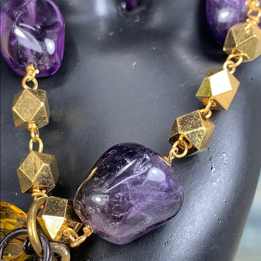 Adorned Crown artisan assemblage amethyst bead couple charm bracelet