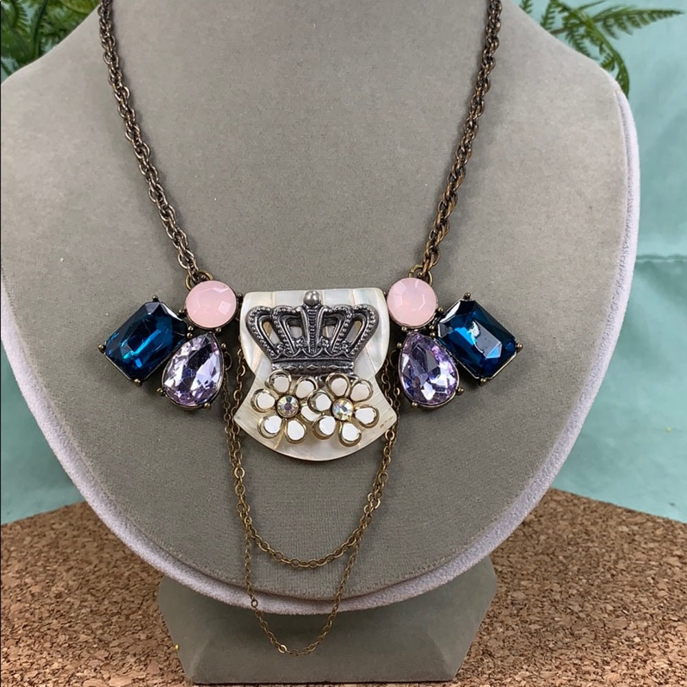 Adorned Crown Artisan Assemblage Mother of pearl and crown necklace