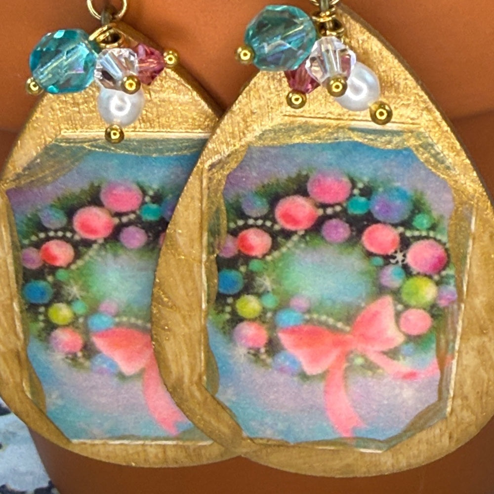 Adorned Crown Jewelry assemblage Victorian Christmas wreath earrings