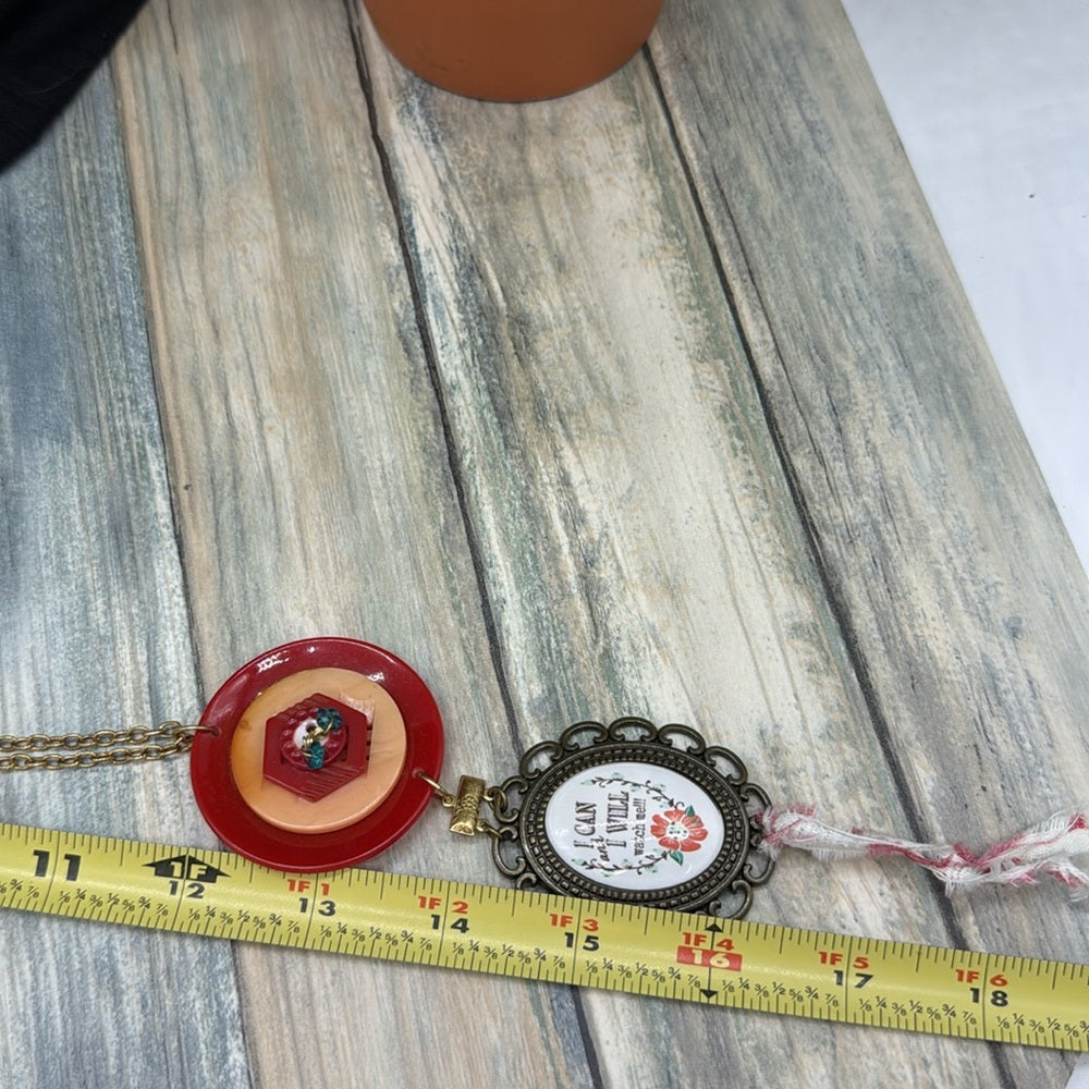 Adorned Crown Jewelry assemblage button bezel I can I will watch me necklace