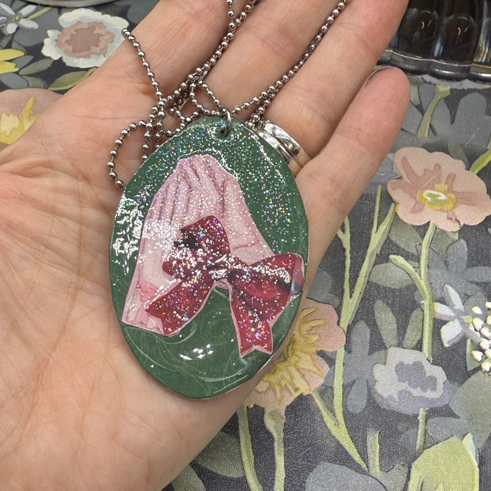 Adorned Crown Jewelry assemblage Christmas gloves flat spoon necklace