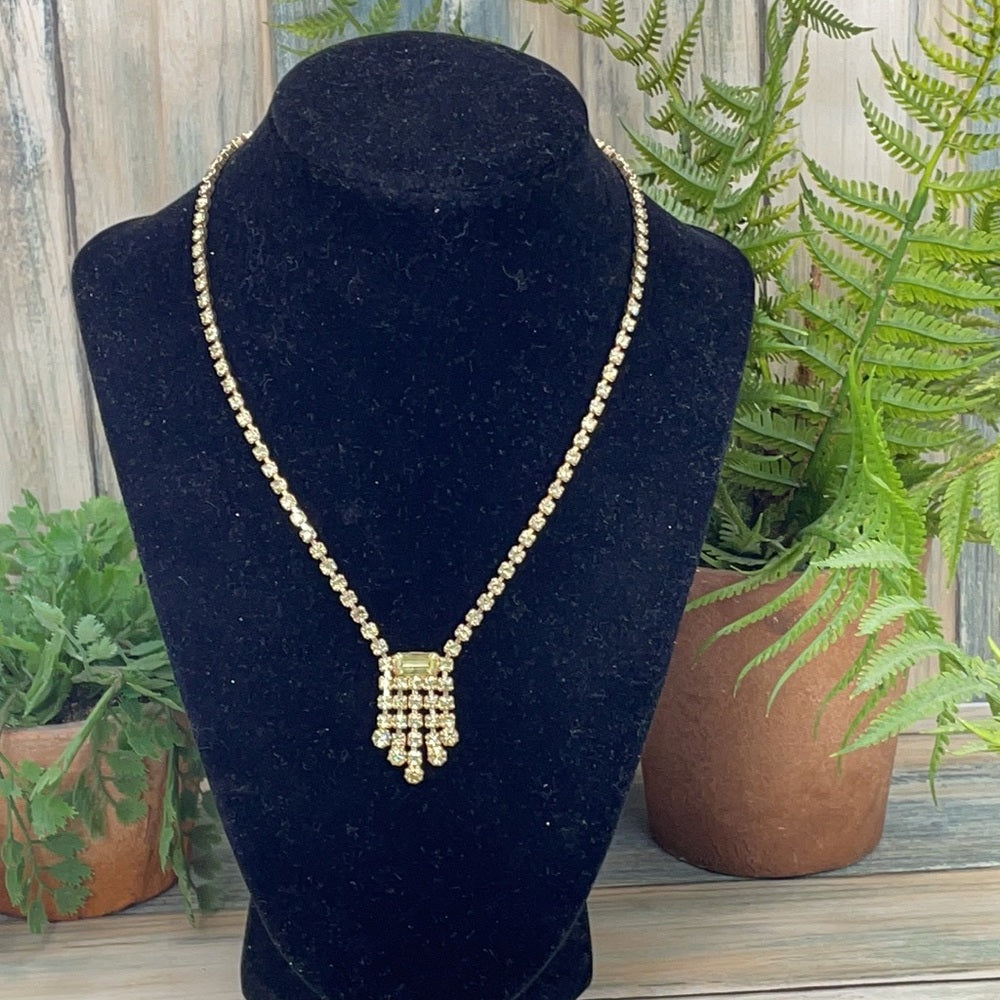 Adorned Crown artisan assemblage vintage yellow petite rhinestone necklace