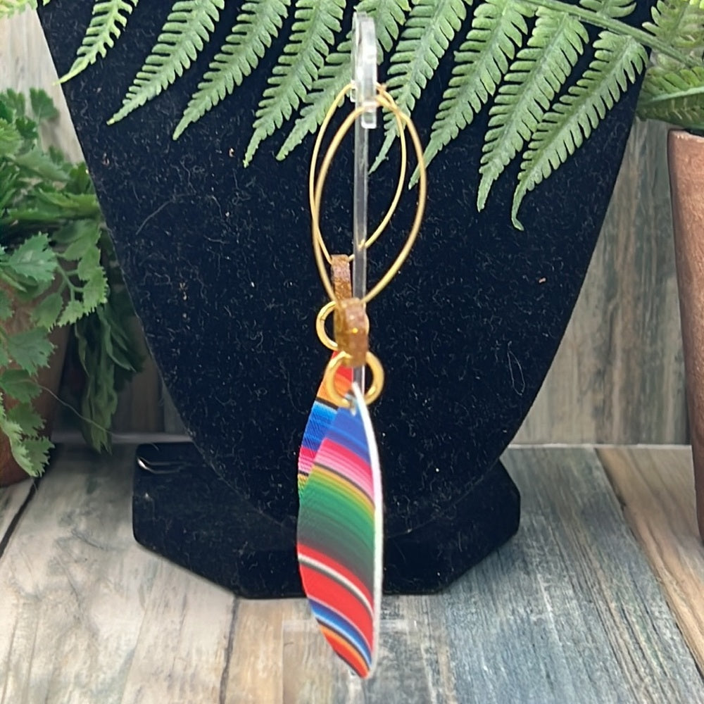 Adorned Crown Artisan faux leather rainbow glitter drop oval hoop earrings
