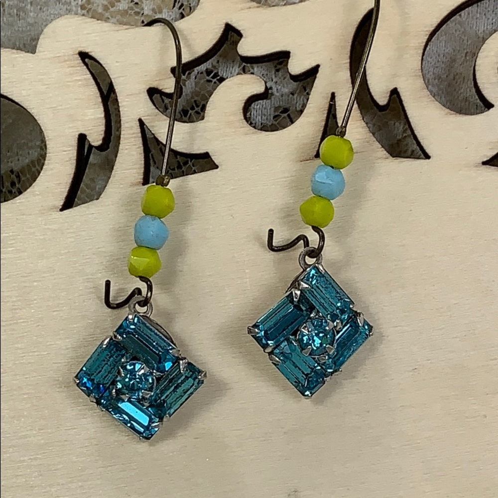 Adorned Crown Artisan Assemblage topaz blue rhinestone colorful earrings
