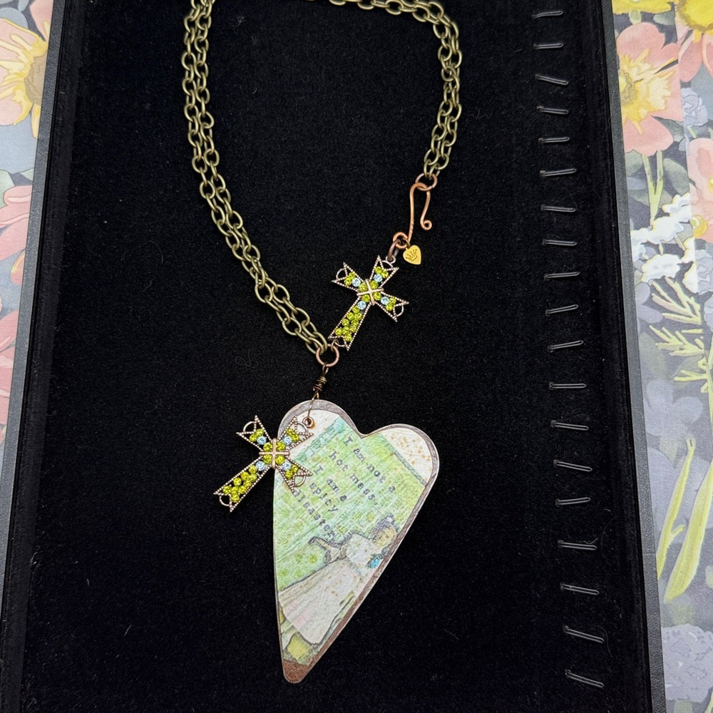 Adorned Crown Jewelry assemblage rusty heart hot mess statement necklace
