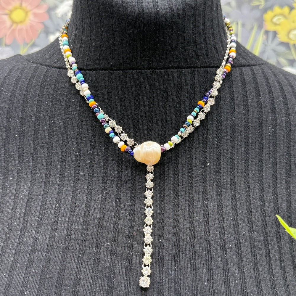 Adorned Crown Jewelry assemblage 2 strand beaded rhinestone pearl necklace