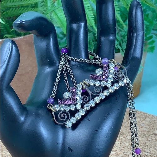 Adorned Crown artisan assemblage amethyst rhinestone Art Deco necklace