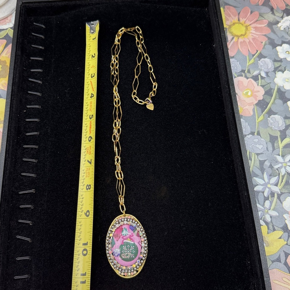 Adorned Crown Jewelry assemblage Christmas rhinestone bezel ornament necklace