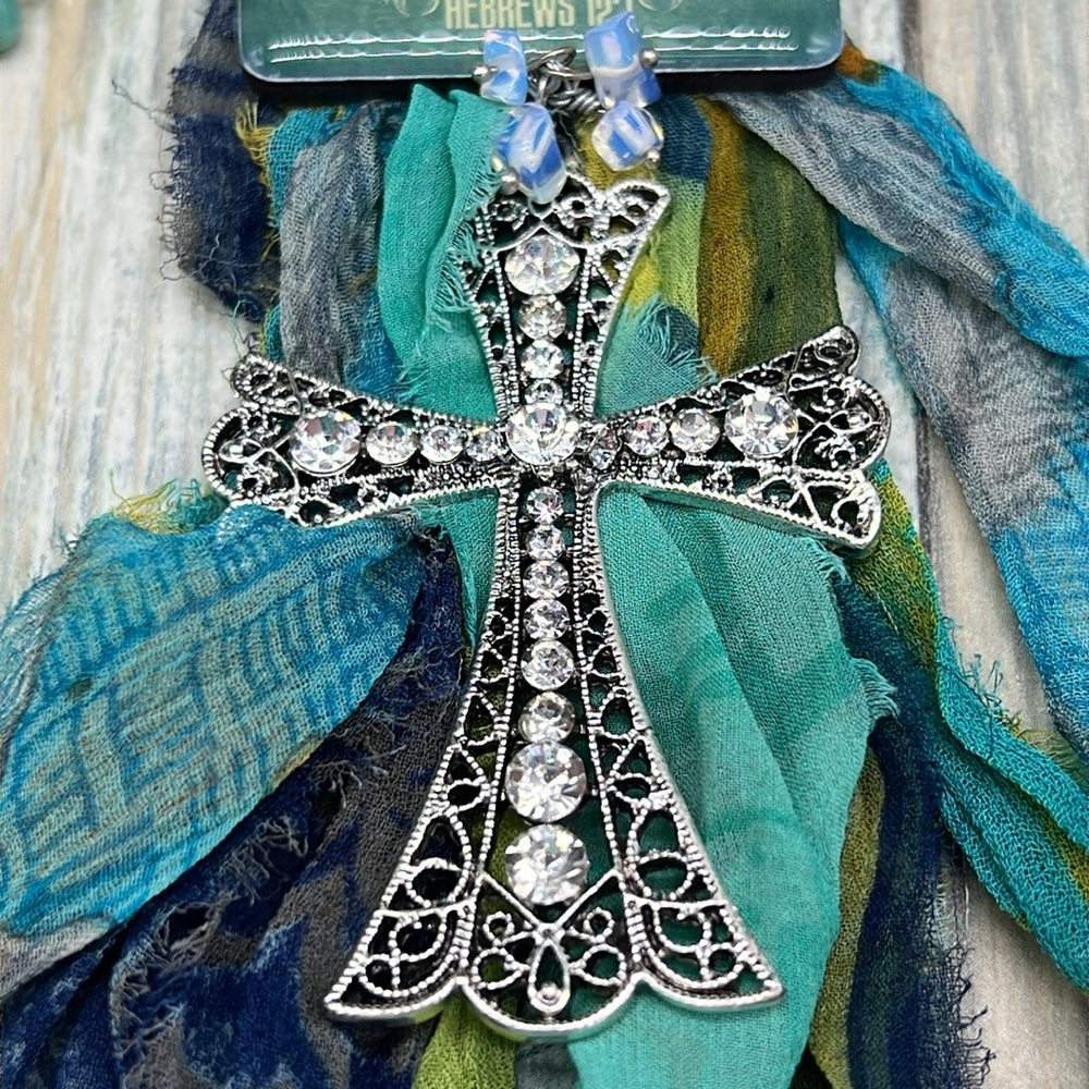 Adorned Crown Jewelry assemblage perseverance run race tassel cross necklace