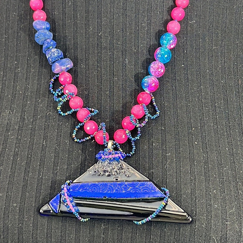 Adorned Crown Artisan Assemblage dichroic triangle faceted bead necklace