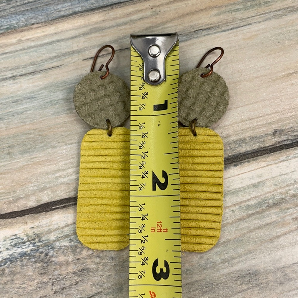 Adorned Crown geo yellow green double leather earrings