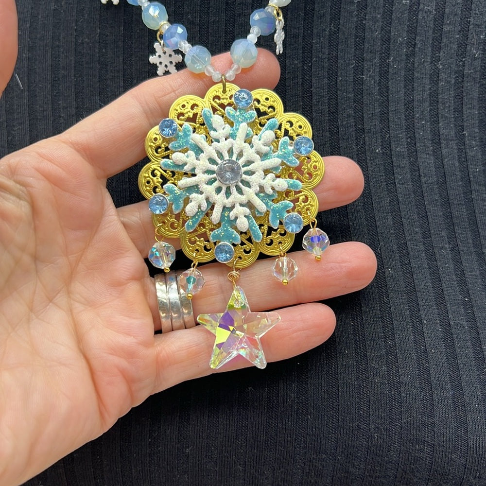 Adorned Crown Jewelry assemblage Christmas snowflake crystal star necklace