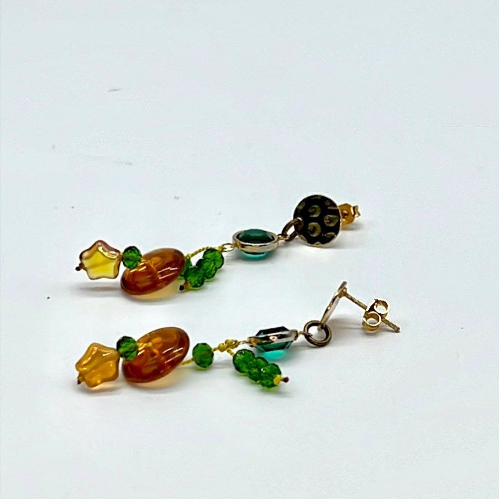 Adorned Crown Jewelry yellow green Czech glass crystal star bead earrings