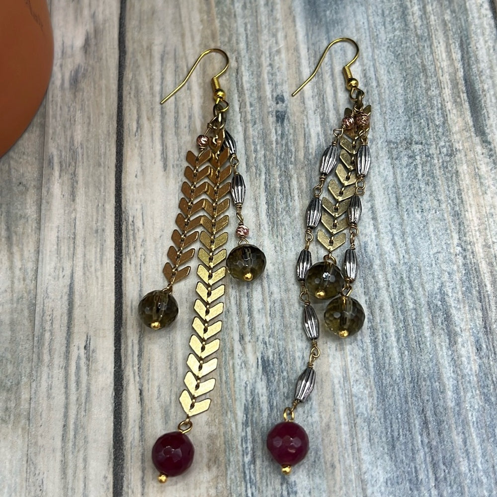 Adorned Crown Jewelry artisan assemblage asymmetrical mix metal earrings