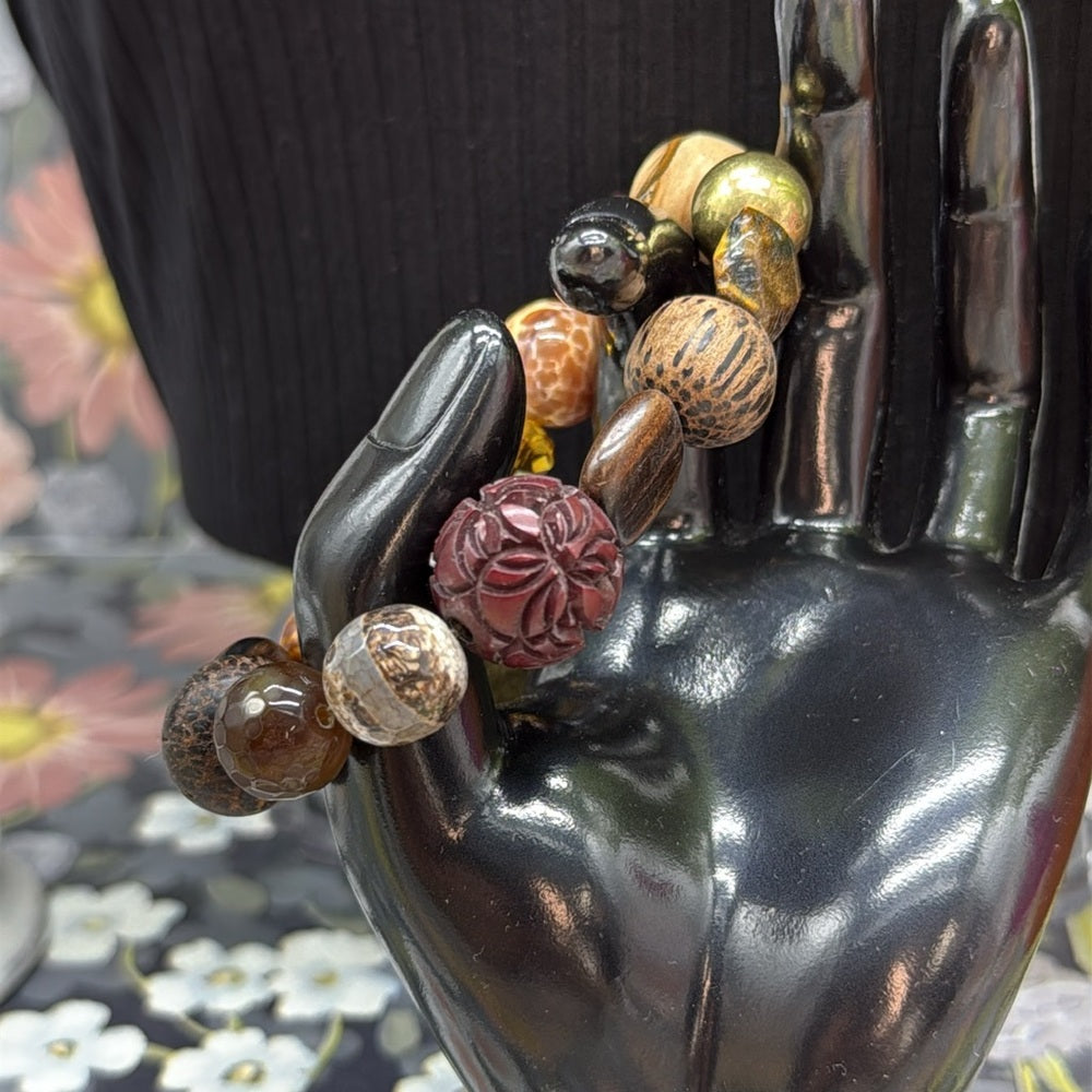 Adorned Crown Jewelry assemblage stretch beaded brown cross bracelet
