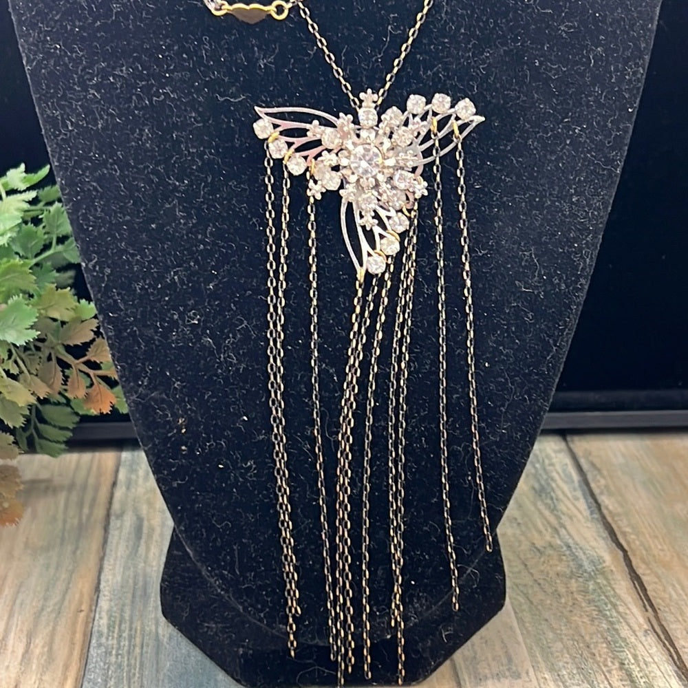 Adorned Crown Artisan Assemblage rhinestone gold black chain Angel necklace