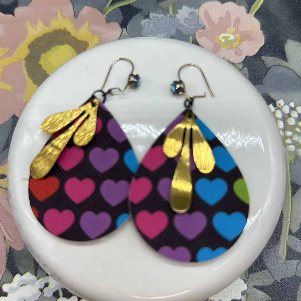 Adorned Crown Jewelry faux leather Lisa Frank style heart earrings
