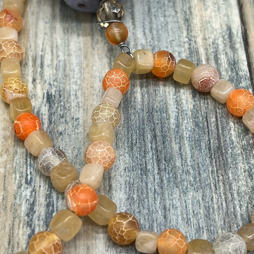 Adorned Crown Jewelry assemblage ceramic shaker tassel stone bead necklace