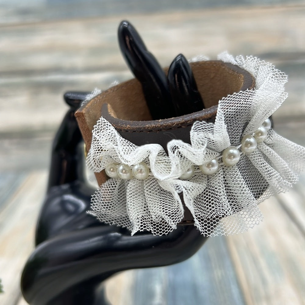 Adorned Crown Jewelry artisan assemblage leather lace lady heart cuff #3