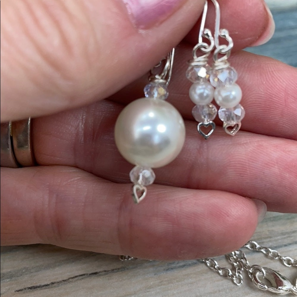 Adorned Crown pearl sterling silver heart set 4