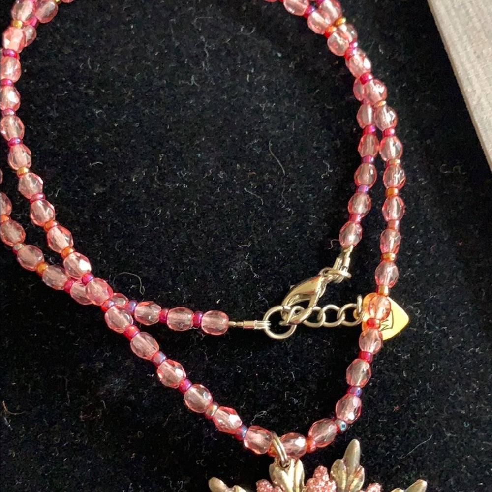 Adorned Crown artisan assemblage pink crystal snowflake necklace