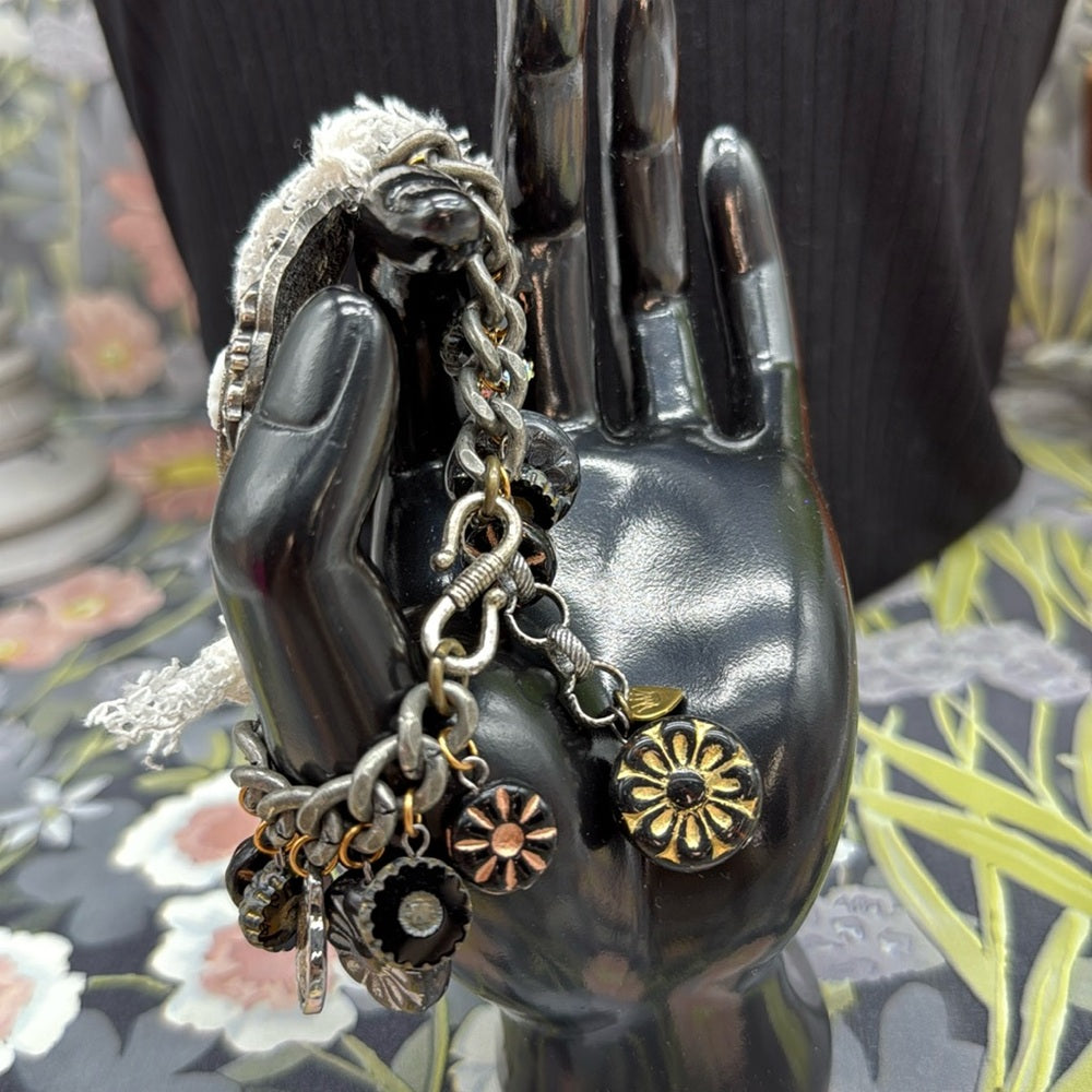 Adorned Crown Jewelry assemblage cameo marcasite charm bracelet be still know