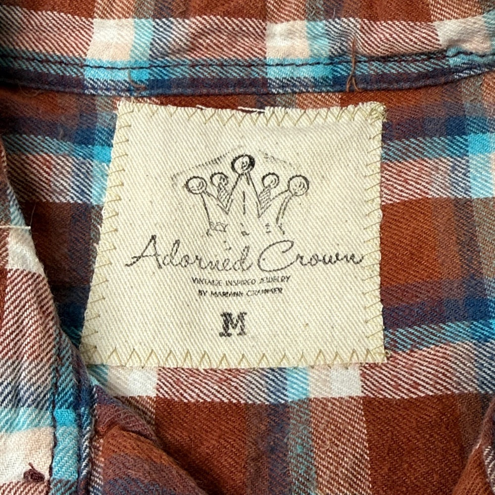Adorned Crown Jewelry textile altered flannel amazing grace button down sz Med
