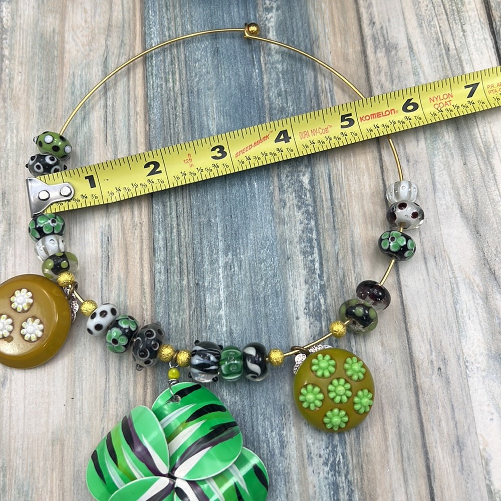 Adorned Crown Artisan Assemblage flower lucite glass beads collar necklace