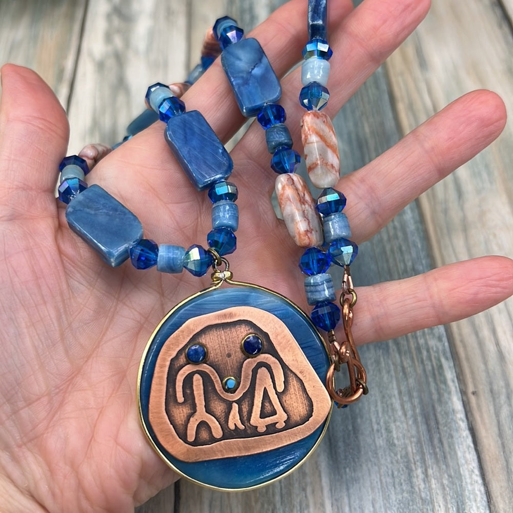 Adorned Crown Artisan assemblage agate copper family pendant jasper necklace