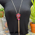 Adorned Crown Jewelry assemblage rhinestone pink mixed metal long necklace