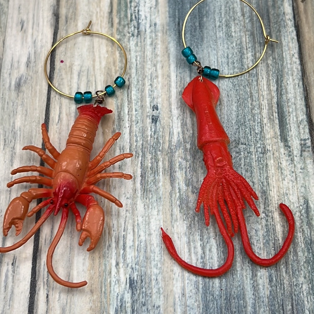 Adorned Crown Artisan Assemblage aquarium collection crab squid earrings