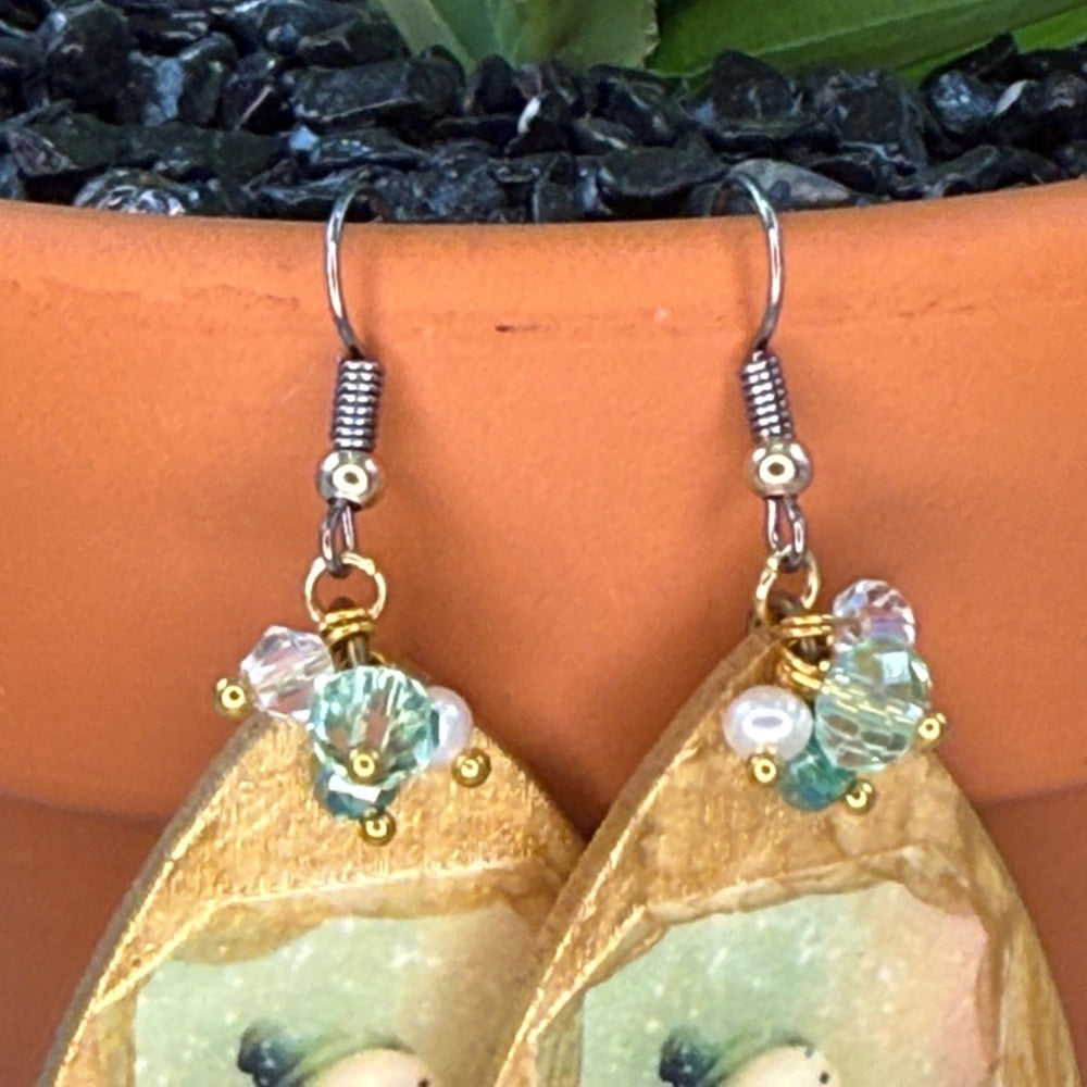 Adorned Crown Jewelry assemblage Victorian Christmas green snowman earrings