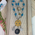 Adorned Crown artisan assemblage Religious medal glass bead necklace