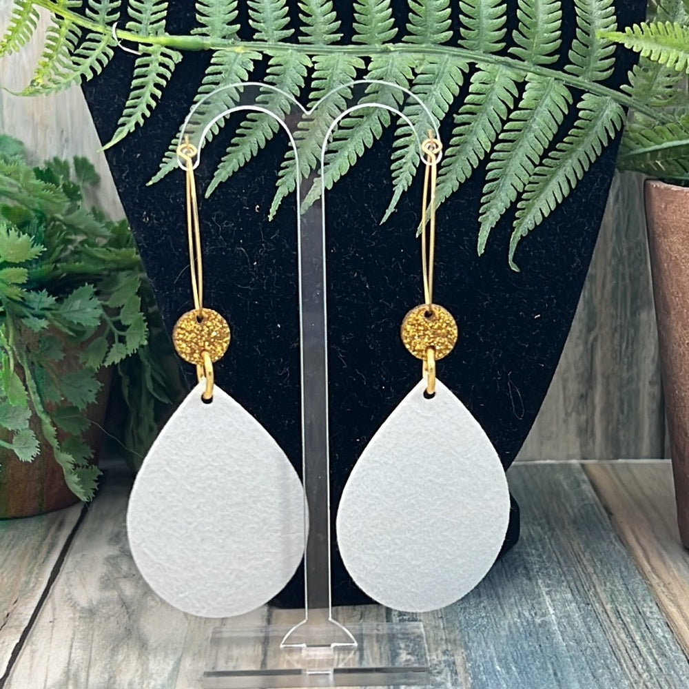 Adorned Crown Artisan faux leather rainbow glitter drop oval hoop earrings
