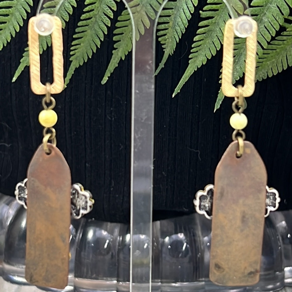 Adorned Crown Artisan Assemblage cross autumn enamel hammered post earrings