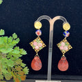 Adorned Crown Jewelry pink flower faceted briolette rose quartz earrings