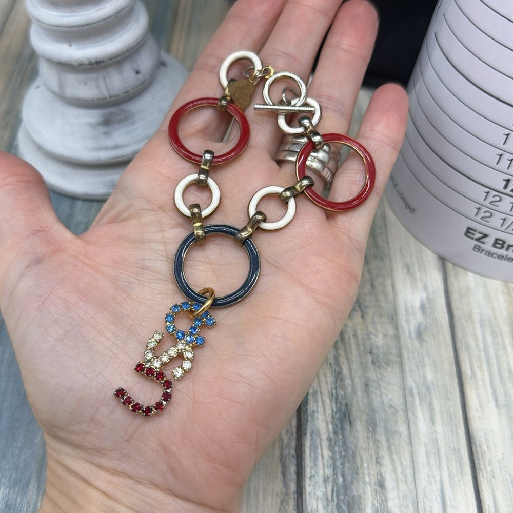 Adorned Crown Jewelry assemblage USA red white blue charm bracelet