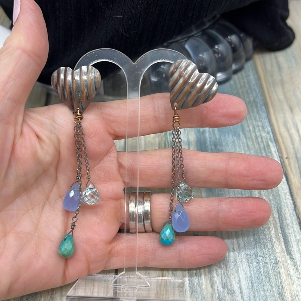 Adorned Crown Jewelry assemblage heart triple stone teardrop earrings
