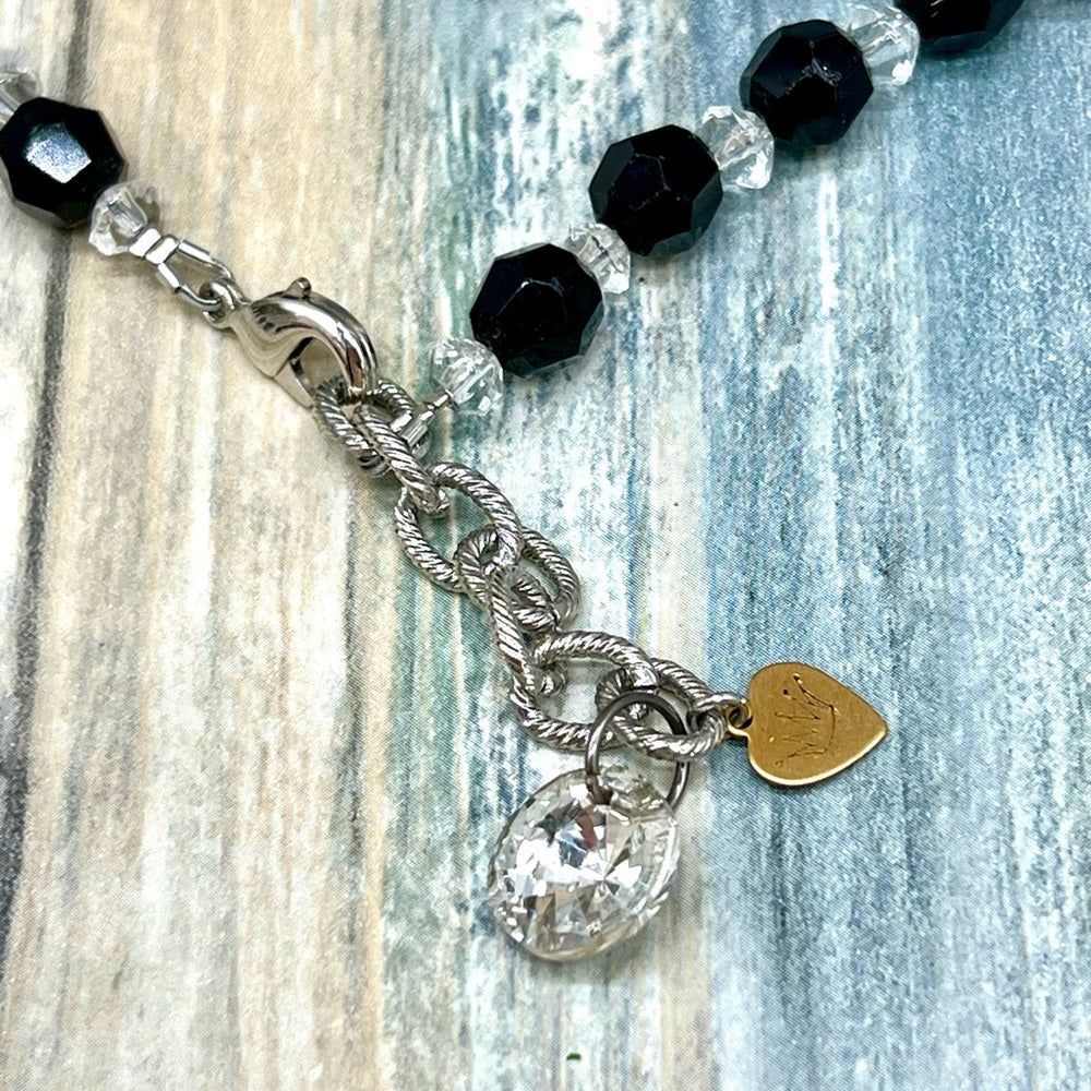 Adorned Crown Jewelry HAPPY jet black crystal bead cross necklace