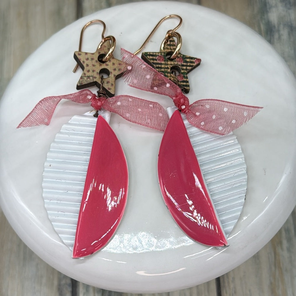Adorned Crown Jewelry assemblage pink enamel and star earrings