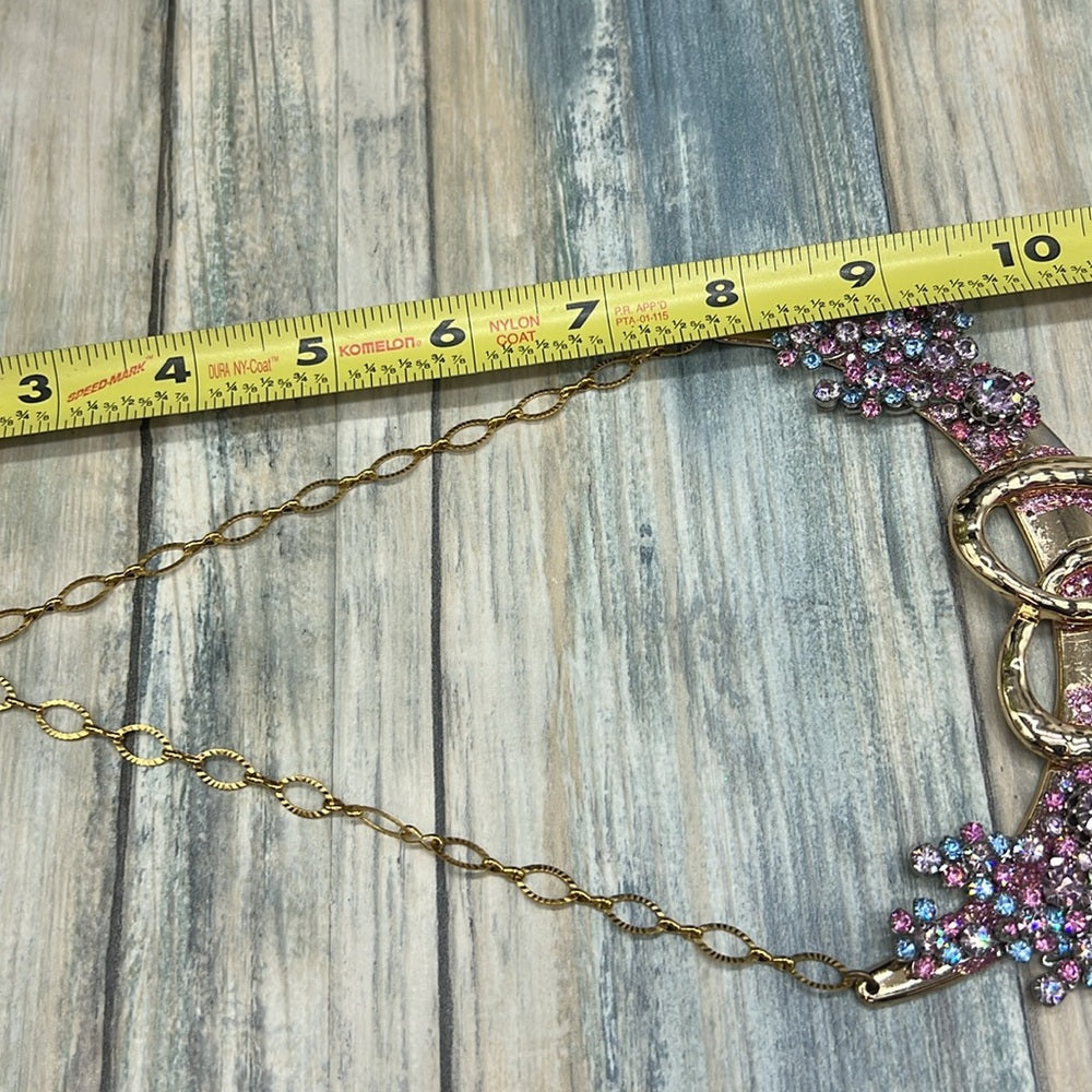 Adorned Crown Jewelry pink blue rhinestone heart bib necklace